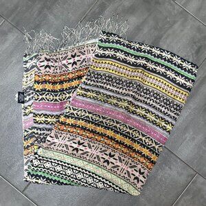 Anthropologie patterned fringe scarf, 100% silk